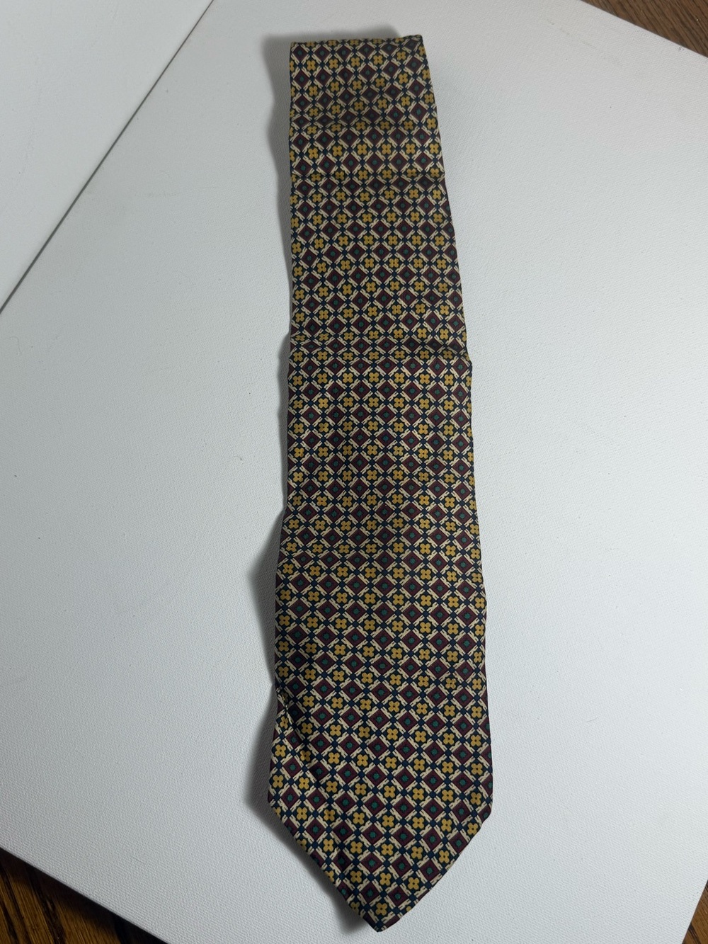 Leonardo Itrelli 100% Silk Tie Navy Blue Gold Geometric Woven Tie Made in Italy